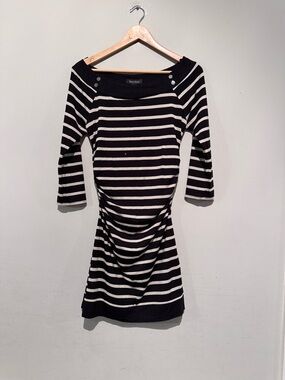 White House Black Market striped dress boatneck ruching waist Women S Stretch